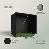 10/12/14Ft Outdoor Golf Training Simulator Cage Sports Practice Golf Simulator Enclosure with Impact Netting and All Poles — infographic