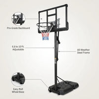6.6 Ft. to 10 Ft. Adjustable Height Portable Basketball Hoop Goal Basketball System Basketball Equipment with Wheels — infographic