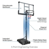 6.6 Ft. to 10 Ft. Adjustable Height Portable Basketball Hoop Goal Basketball System Basketball Equipment with Wheels — How It Works