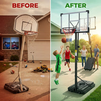 6.6 Ft. to 10 Ft. H Youth System Hoop Adjustment Portable Basketball Hoop Basketball System with Wheels — Before & After