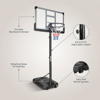6.6 Ft. to 10 Ft. H Youth System Hoop Adjustment Portable Basketball Hoop Basketball System with Wheels — infographic