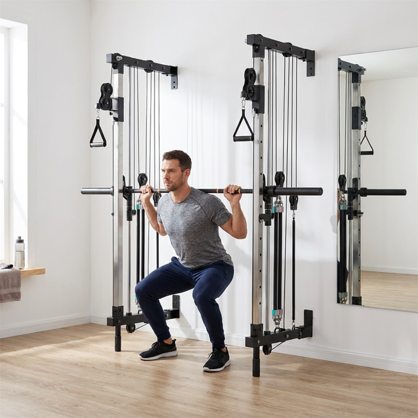Wall-Mounted Smith Machine Engineered for Home Gyms, 370 lbs Resistance, Multi-Function System, Space-Saving