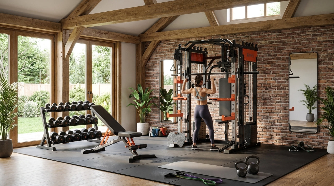 Finished space featuring Home Gym Smith Machine Cable Crossover Weightlifting Sports Training